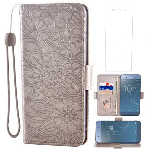 Asuwish Compatible with Sony Xperia XZ1 Wallet Case and Tempered Glass Screen Protector Card Holder Stand Magnetic Leather Flip Cell Accessories Phone Cover for Experia ZX1 G8341 G8342 Women Men Grey
