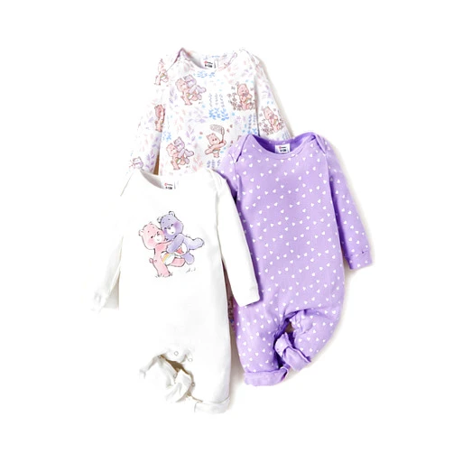 AdoraCute by PatPat Care Bears Baby Girl Boy Clothes 3-pack Long Sleeve Bodysuit Cotton Unisex Baby Rompers Set