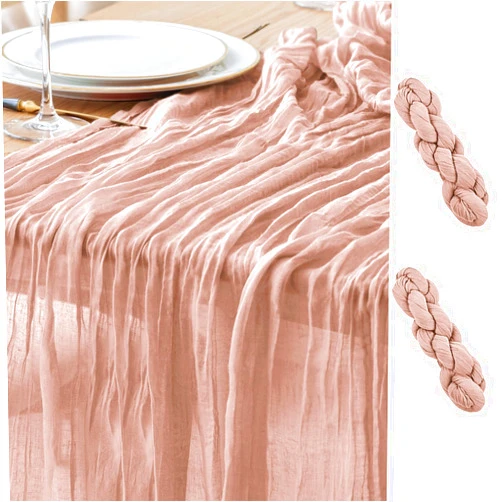 Asee'm 2PCS Fall Table Runner Cheesecloth 10FT Dusty Pink Boho Gauze Fabric Rustic Sheer Cheese Cloth Runners for Wedding Bridal Shower Party Thanksgiving