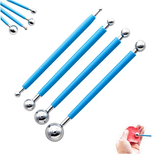 ThsGivingStore 4 Piece Clay Sculpting Tools Kit, Double-Ended Metal Ball Tools Stylus Cake Decoration Modeling Tools Set, Wax Carving Tools Embossing Tools