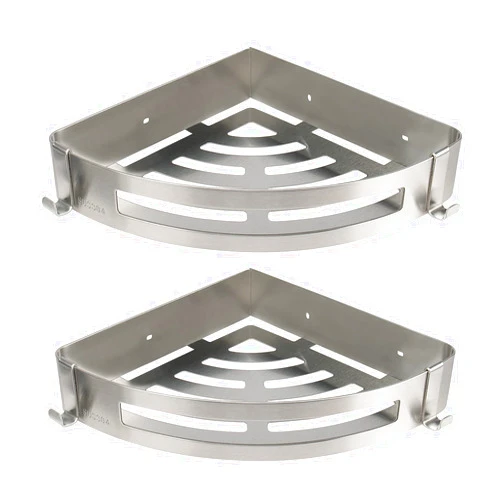 NearMoon Bathroom Shower Caddy 2 Pack, No Drill 304 Stainless Steel Shower Organizer with 2 Hooks (Corner Shelf, Brushed Nickel)