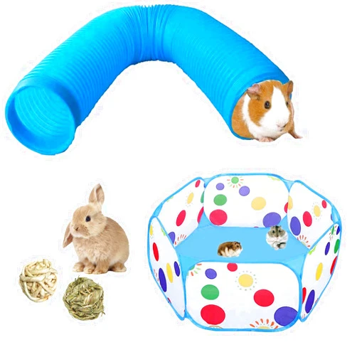 Hamiledyi Small Pet Collapsible Tunnel, Portable Hamster Outdoor/Indoor Playpen, Guinea Pig Fun Hideout Accessories Tent Toys for Bunnies Rats Gerbils Ferrets (Blue)