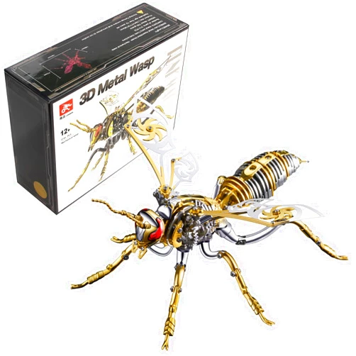 OreilleStar 3D Metal Puzzles for Adults: Northern Giant Hornet Metal Model Kits, 3D Metal Puzzle Mechanical Wasp Building Blocks, Difficult DIY for Assembly, Birthday Gifts for Men (3D Metal Wasp-Silver Gold)