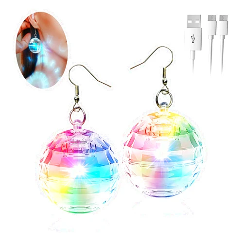 HUIBENYOU Disco Ball Earrings LED Disco Earrings Rechargeable 16 Light Modes Light Projecting Light Up Earrings for Women Colorful Flash Earrings Glow Earrings Disco Ball Accessories