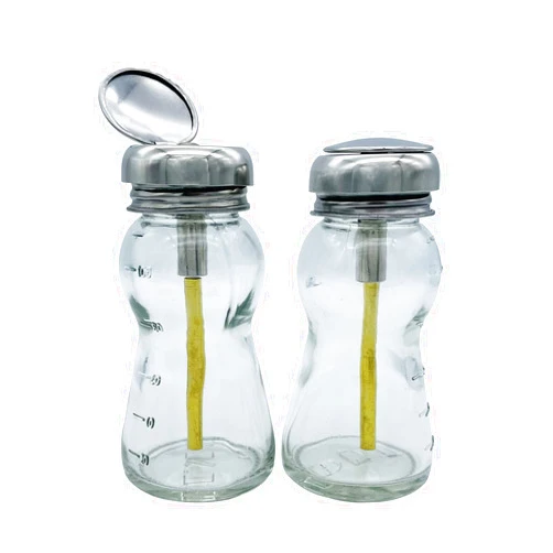 LydeLog JS&Walk 100ml Empty One Touch Clear Glass Pump Dispenser Bottles with Flip Top Cap, for Storing Alcohol, Nail Polish Remover Or Makeup Remover