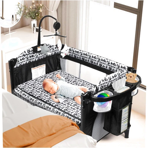 Xilingol 5-in-1 Baby Bassinet Bedside Sleeper, Baby Pack and Play with Changing Table, Portable Baby Crib with Carry Bag, Cosleeper Bassinet Attach to Bed for Newborn to Toddlers