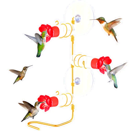 Skybooly Window Hummingbird Feeder 3 Station Handcrafted Copper Hummingbird Feeder Modern Hummingbird Feeder with Flower Ornament and 2 Strong Suction Cups for Bird Lover Gift