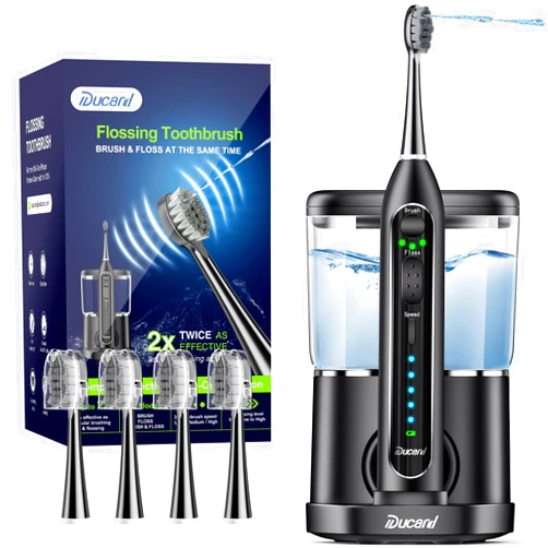 Ducard Electric Toothbrush with Water Flosser,Professional Flossing Toothbrush 3 in 1 Cordless Advanced Water Dental Flosser Toothbrush Combo,Dark Black