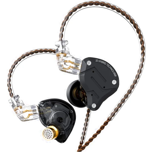H HIFIHEAR KZ ZS10 Pro Wired Earbuds in Ear Monitor Headphone KZ IEMs in-Ear Earphone 4BA+1DD 5 Drivers Metal Earphones with Stainless Steel Faceplate, 2 Pin Detachable Cable (Matte Black, Without Mic)