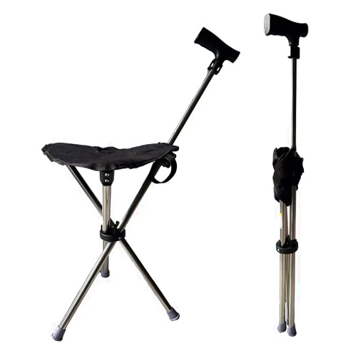 LeapLife Cane with Seat - Portable Stool Chair, Supports Up to 220 Lbs cameping Chairs, Lightweight Up to 1.8 Lbs, Suitable for Men, Women, Seniors, People with Disabilities (Adjustable-Black Model A)