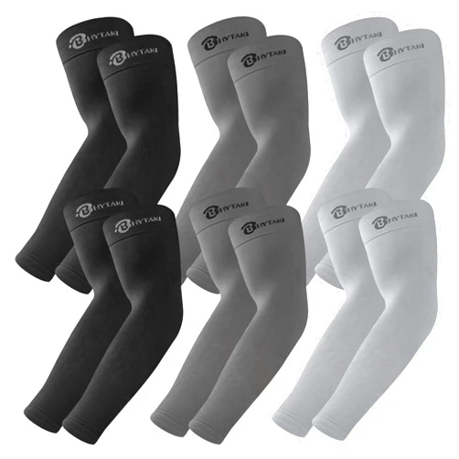 BHYTAKI 6 Pairs UV Sun Protection Arm Sleeves, UPF 50 Sports Cooling Arm Compression Sleeves for Men Women Teenager