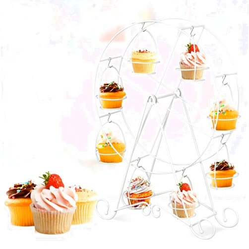 ASkinds Ferris Wheel Cupcake Stand Dessert Serving Tray, Ferris Wheel Cupcake Stand for Carnival and Circus Theme Party Wedding Party Furnishing Accessories (White)
