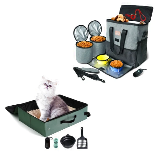 LIOOPET pet travel set portable cat litter box and large travel bag