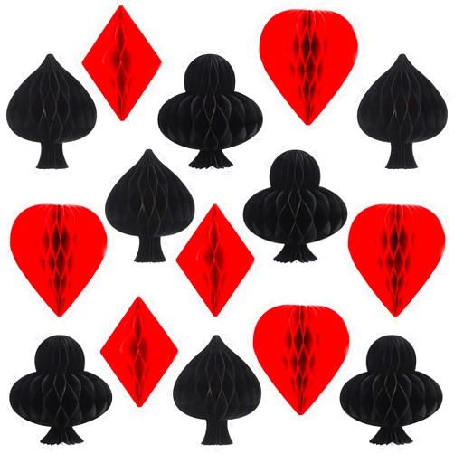 Tenare 24 Pcs Casino Party Decoration Poker Hanging Ornaments Paper 3D Honeycomb Garland for Casino Themed Birthday Party Game Night Party Ceiling Hangings Cards Bingo Poker Card Party