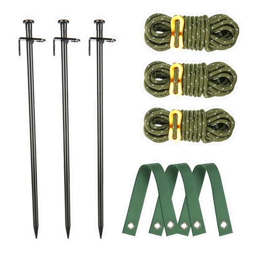 RIFNY Heavy Duty Tree Stake Kits, 11.8 Inch Steel Tree Stakes and Supports for Young Tree Anti Strong Wind, Leaning Tree Anchor Straightening Kit with 3 PCS Steel Stakes, 13.12 Feet Rope and Tree Straps