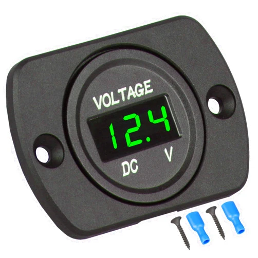 Linkstyle DC 12V 24V Car Voltmeter LED Digital Display Voltmeter Panel, Waterproof Digital Round Panel Voltage Tester Gauge Meter with Terminals for Boat Marine Vehicle Motorcycle Truck ATV UTV (Green Light)