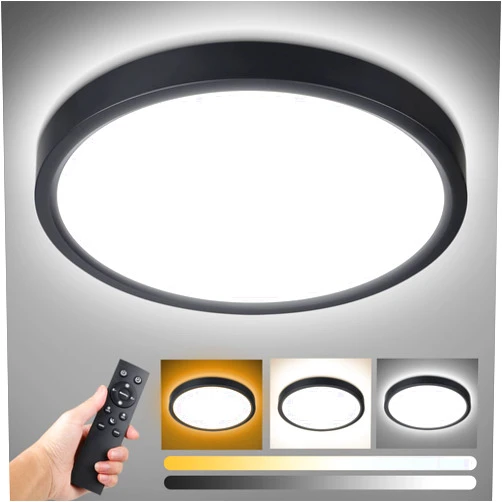 Unicozin Dimmable LED Flush Mount Ceiling Light with Remote Control, 3000K-6000K Color Changing, 12Inch 24W(150W Equiv) 2200LM, Round Flat Ceiling Lamp Black for Bedroom, Living Room, Kitchen,Wired