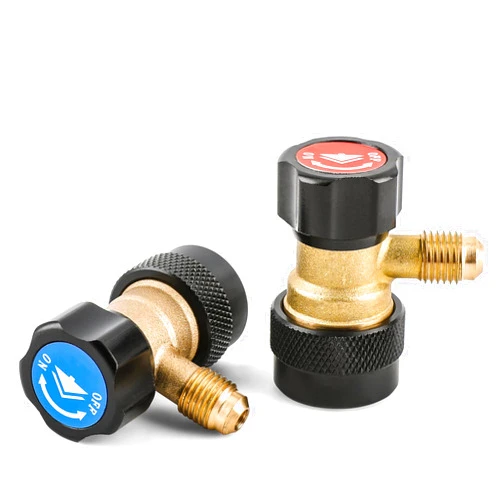Wisscool R134a Adapter, All-in-One Quick Coupler, Adjustable R134a Adapters and AC Hose Fittings, HP and LP Connectors for Car AC System Evacuation Recharging, 1/4