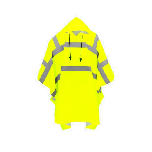 Global Glove GGS Rain Poncho - High Visibility, Reflective, Wind and Waterproof with Drawstring Hood, Rain Gear for Construction, Camping, Fishing, Hiking, One Size