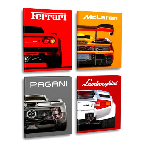 NIIORTY Modern Car Posters Classic Supercar Wall Art Prints, Ferrari Lamborghini McLaren Pagani Canvas Posters for Man Cave Boys Room Wall Decor, Sports Car Art Prints, 4 Set - 8