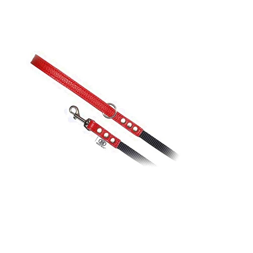 BUDDY BELT Pebble Grain Accent Leather Nylon Leash Red - Premium Edition (1/2