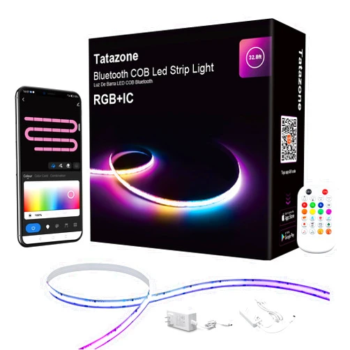 Tatazone 32.8ft Bluetooth RGB Smart IC COB Led Strip Light with App, Chasing Led COB Light Strip, Segmented Control, Music Sync, Color Changing Led Lights for Home Decor, Gaming, Cabinet, Desk
