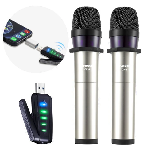 Alvoxcon Wireless Microphone for iPhone & Computer, USB Rechargeable Dual Handheld Mic System for MacBook, PC Laptop, Zoom Meeting, Classroom Teaching, Teacher Podcast, vlog