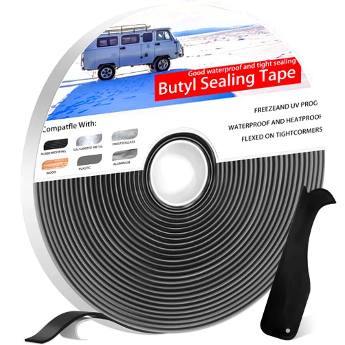 DeaLott Butyl Tape RV Black,1/8 in Thick EDPM Butyl Rubber Sealant Tape - Roof Patching, Boat Sealing, Leak Proof Butyl Putty Tape (Black, 1/8 in x 3/4 in x 30 Ft，1pack)