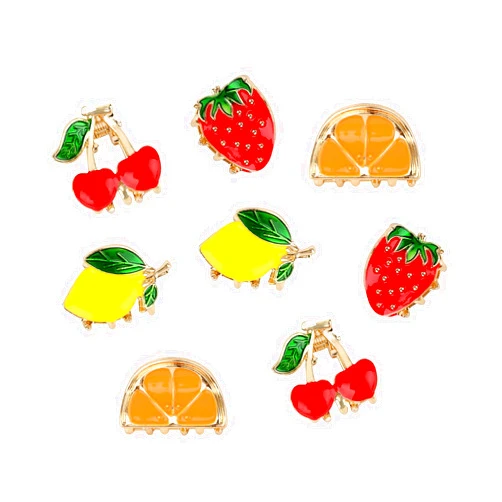 ANBALA 8Pcs Mini Fruit Hair Calw Clips for Women Girls Cherry Lemon Strawberry Orange Designs Metal Hair Clips Fun Summer Hair Accessories