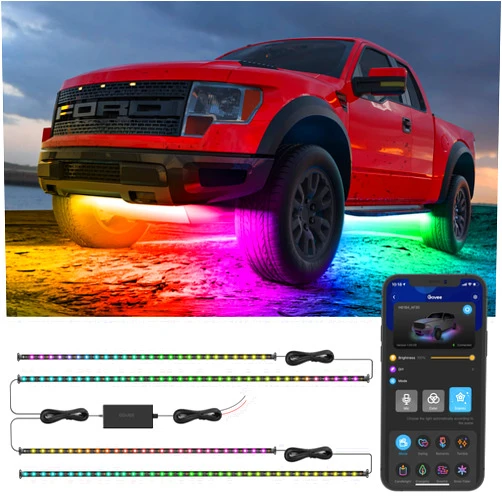 Govee Underglow Car Lights, 4pcs RGBIC Smart LED Lights for Cars with 16 Million Colors and 10 Scene Modes, App Control, LED Lights for Car Decor, SUVs, Trucks, DC 12-24V