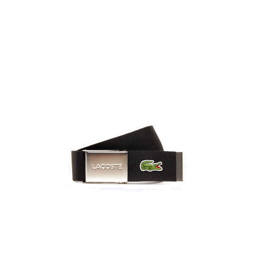 Lacoste Men's Black Engraved Buckle Fabric Belt, Brand Size 100 CM