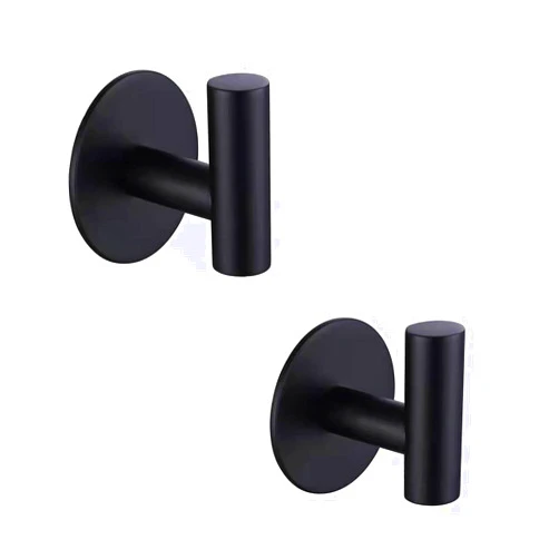 ZWTNBFST Adhesive Hooks 304 Stainless Steel Robe Hook Holder Heavy Coat Hook for Bathroom Kitchen Livingroom Garage Hotel Brushed Finish 2pcs (Matte Black)