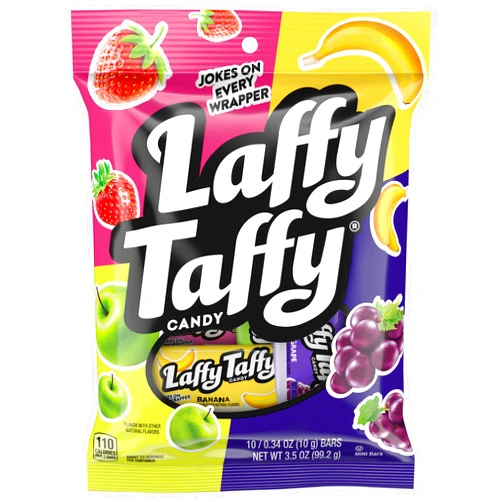 Laffy Taffy Assorted, Mini Bars, Stand Up Bag, Chewy Candy in a Variety of Fruity Flavors, 3.5 oz