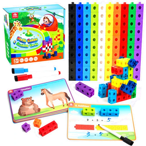 Coogam Math Cubes, Manipulatives Number Counting Blocks with Activity Snap Linking Cube Math Construction Toy Gift for Preschool Learning 3 4 5 Year Old