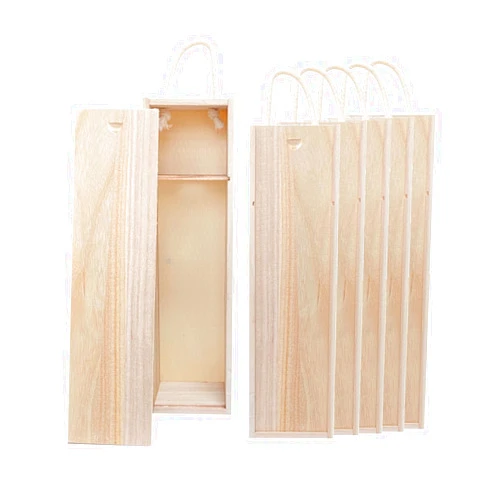 Cregugua 6-Pack Wooden Wine Box Single Bottle Natural Wood Case with Twine Handle for Crafts Gifts