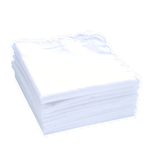 MZLIU Women Handkerchiefs Pure White Cotton Hankies with Scalloped Edge