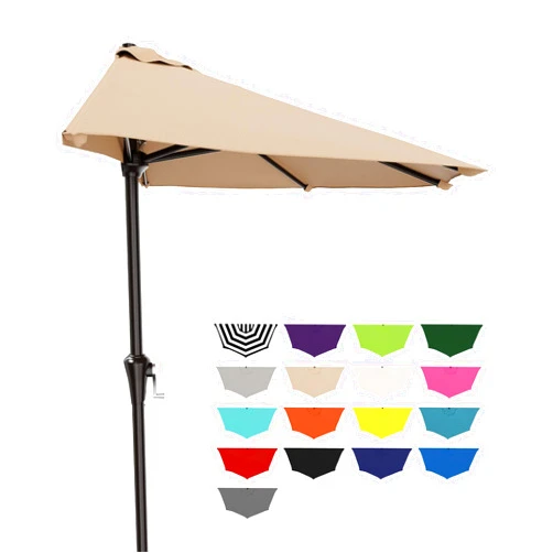 AreShark 9FT Half Patio Umbrella, Outdoor Wall Umbrella with Crank & 5 Sturdy Ribs, Table 1/2 Umbrella Patio for Garden, Deck, Balcony and Pool, Beige
