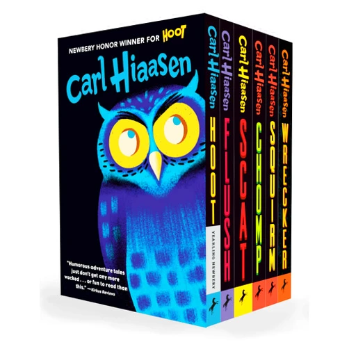By Carl Hiaasen (Author) Hiaasen 6-Book Paperback Boxed Set: Hoot; Flush; Scat; Chomp; Squirm; Wrecker