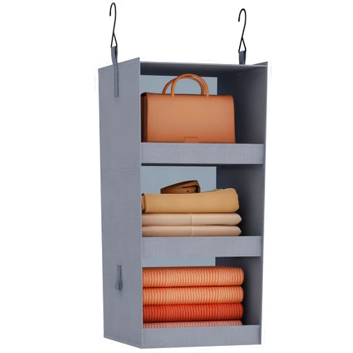FLYBOX Hanging Closet Organizer, Collapsible Closet Hanging Organizer, 3 Shelf Sturdy Hanging Shelves for Closet & Ideal for RV,Camper Bed Side Closets Gray, 29 ¾