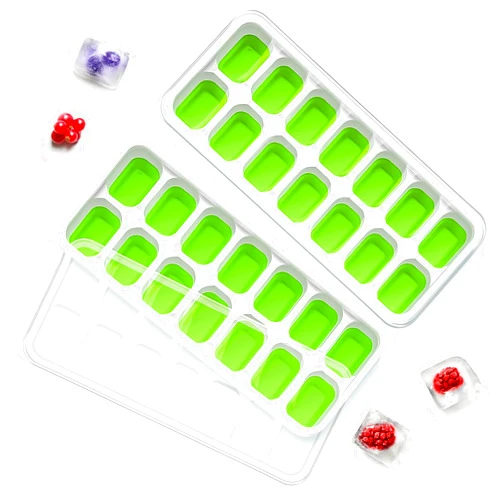 Cozy Kitchen Essentials CKE Silicone Ice Cube Trays With Lids (Pack of 2, Green) Easy-Release 28 pcs Stackable Ice Molds or Ice Cube Trays for freezer with Spill Resistant Removable Lid for Freezer, Cocktail