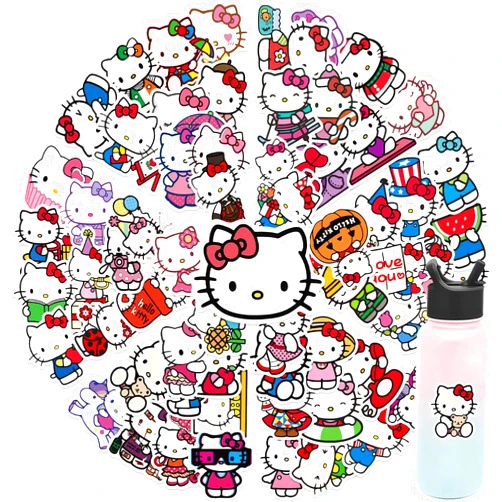 NineGirl 100Pcs Hello Kitty Stickers for Girl, Cute Cartoon Gifts for Kids, Waterproof Sanrio Decal for Teen Water Bottle, Laptop, Travel Case, Guitar, Phone, Skateboard, Bike, Scrapbook (white)