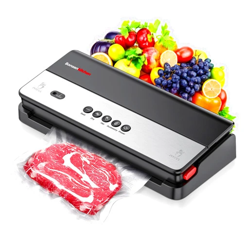 Bonsenkitchen Vacuum Sealer Machine, Multi-Functional Food Sealer, Built-in Cutter & Bag Storage, Globefish Technology for High-Speed Continuous Working, Food Vacuum Sealer with Vacuum Bags & Roll Bag