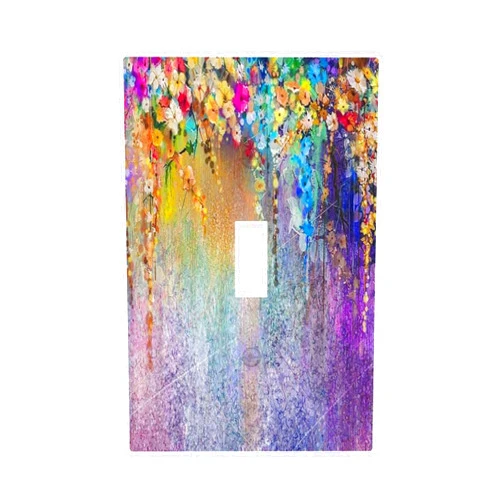 Ranedula Colorful Flower Purple Colored Floral Single Toggle Light Switch Cover Decorative 1 Gang Wall Plate Watercolor Wildflowers Electrical Faceplate Plant Art Romantic Pretty Bathroom Decor Accessories