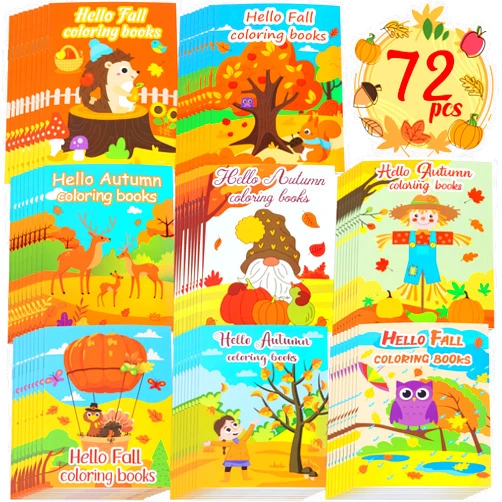 90shine 72PCS Fall Coloring Books for Kids, Party Favors in Bulk Goodie Bag Stuffers Ages 2-4 3-5 4-8