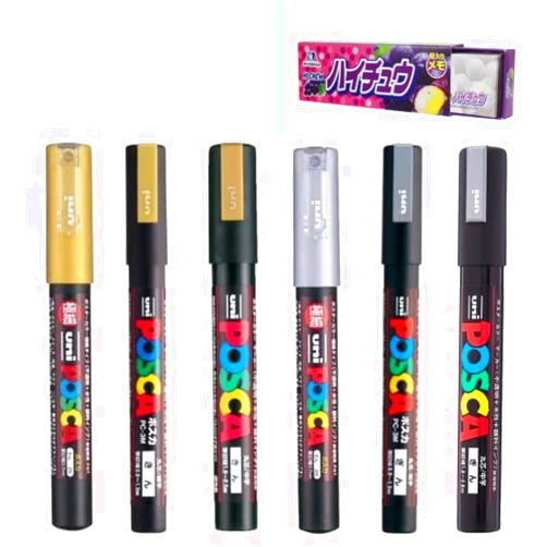 YOOZENA Posco Marker Sanetomo Posca Marker Acrylic Paint Pens Gold & Silver 2 Color Set Of 6 Pens PC-1M/PC-3M/PC-5M (Tip width 0.7mm/0.9～1.3mm/1.8〜2.5mm)