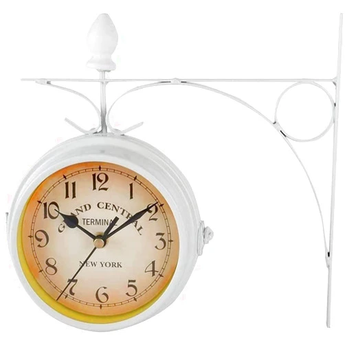 ZMDQD Wall Clock Modern Art Wall Clock Metal Vintage Double Sided Clock, Two Faces Antique Wall Hanging Clock, Retro Clock, for Living Room, Bedroom, Office, Garden, Balcony, White Wall Decor Clock