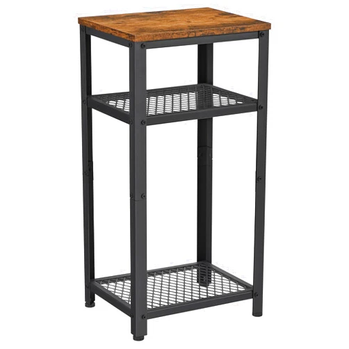 VASAGLE 3-Tier Tall Side Table, Small Telephone End Table Stand with 2 Mesh Storage Shelves for Office, Bedroom, Living Room, Kitchen Cart, Rustic Brown and Black