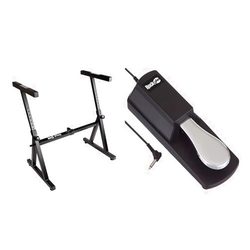 RockJam Heavy Duty Z-Shaped Keyboard Stand and Universal Sustain Pedal Bundle for 54-88 Key Electric Pianos