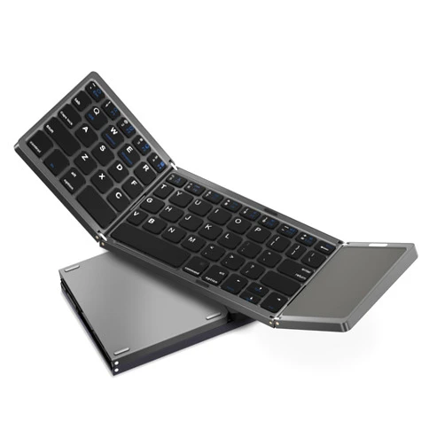 Acoucou Foldable Bluetooth Keyboard with Touchpad Portable Wireless Keyboard (Sync Up to 3 Devices), Rechargeable Mini Wireless Bluetooth Keyboard Tri-Folding Keyboard for Android iOS Windows Tablets