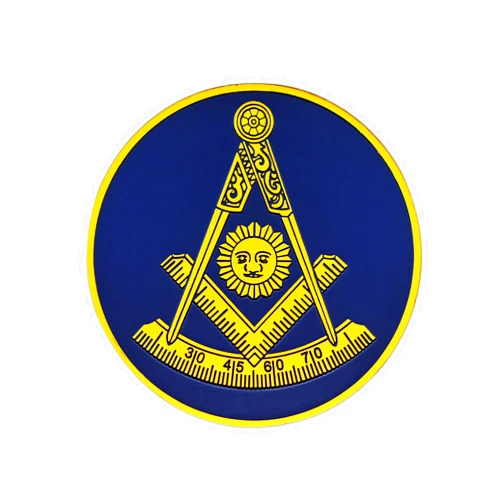 The Masonic Exchange Past Master with Square & Protractor Round Masonic Auto Emblem - [Blue & Gold][3'' Diameter]